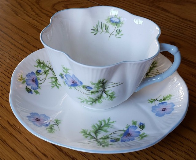 Beautiful, Signed SHELLEY Cup & Saucer Dainty Blue Poppy 14168 VG