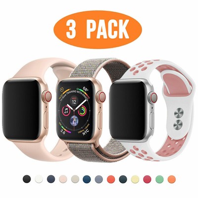 3 PACK Silicone Sport Band Nylon Strap for Apple Watch 8 7 6-1 iWatch SE 38-49mm