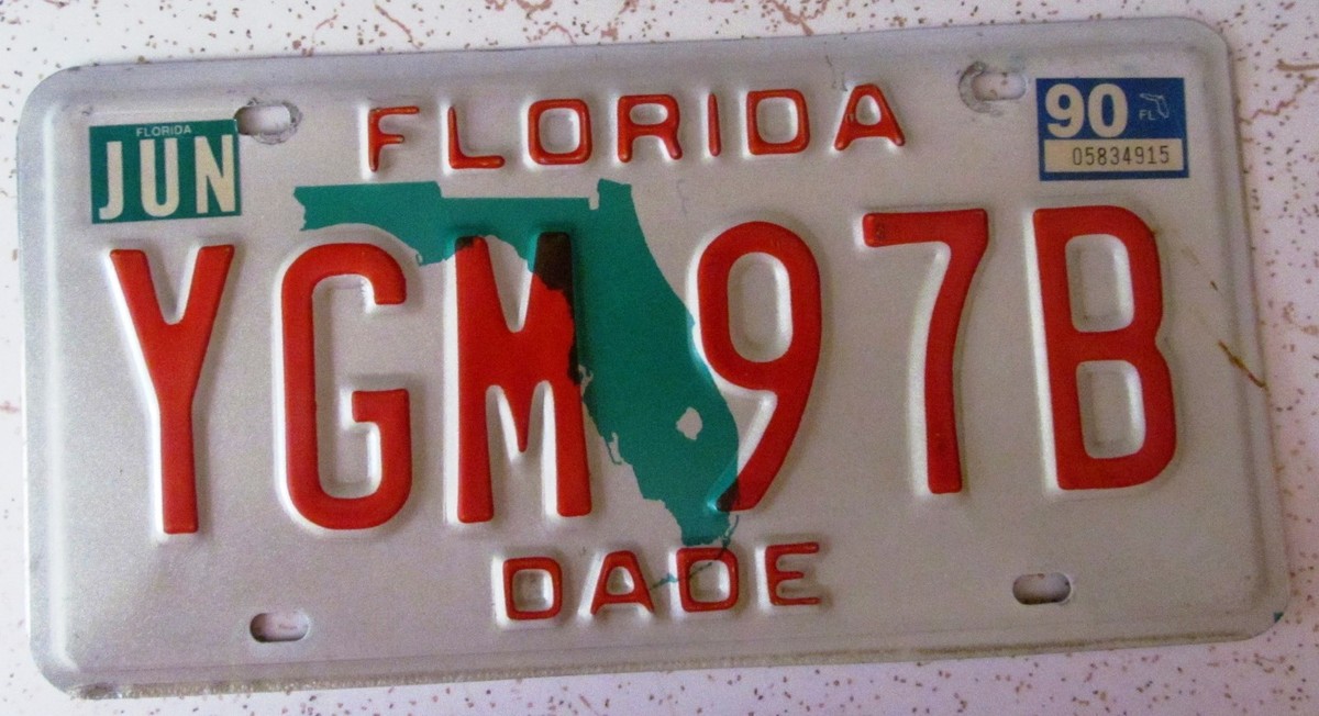 Florida 1990 DADE COUNTY License Plate NICE QUALITY # YGM 97B | eBay