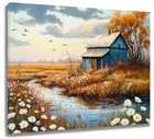 Fall Scenery Retro Cabin Rustic Barn Abstract Wall Art for Bathroom Living Room