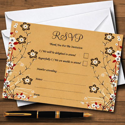 Vintage Blumen & Blätter Garten Tee personalisiert Hochzeit oder Party RSVP Karten