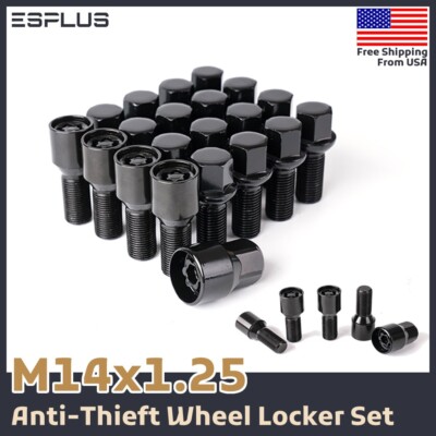20PC Black M14x1.25 Lug Bolts Wheel Lock Combo 28mm Shank Fit BMW Mini
