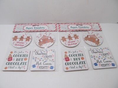 Christmas Paper Coasters 2 Pkgs of 8 Pcs. C91756 Round Coasters (16) - NEW