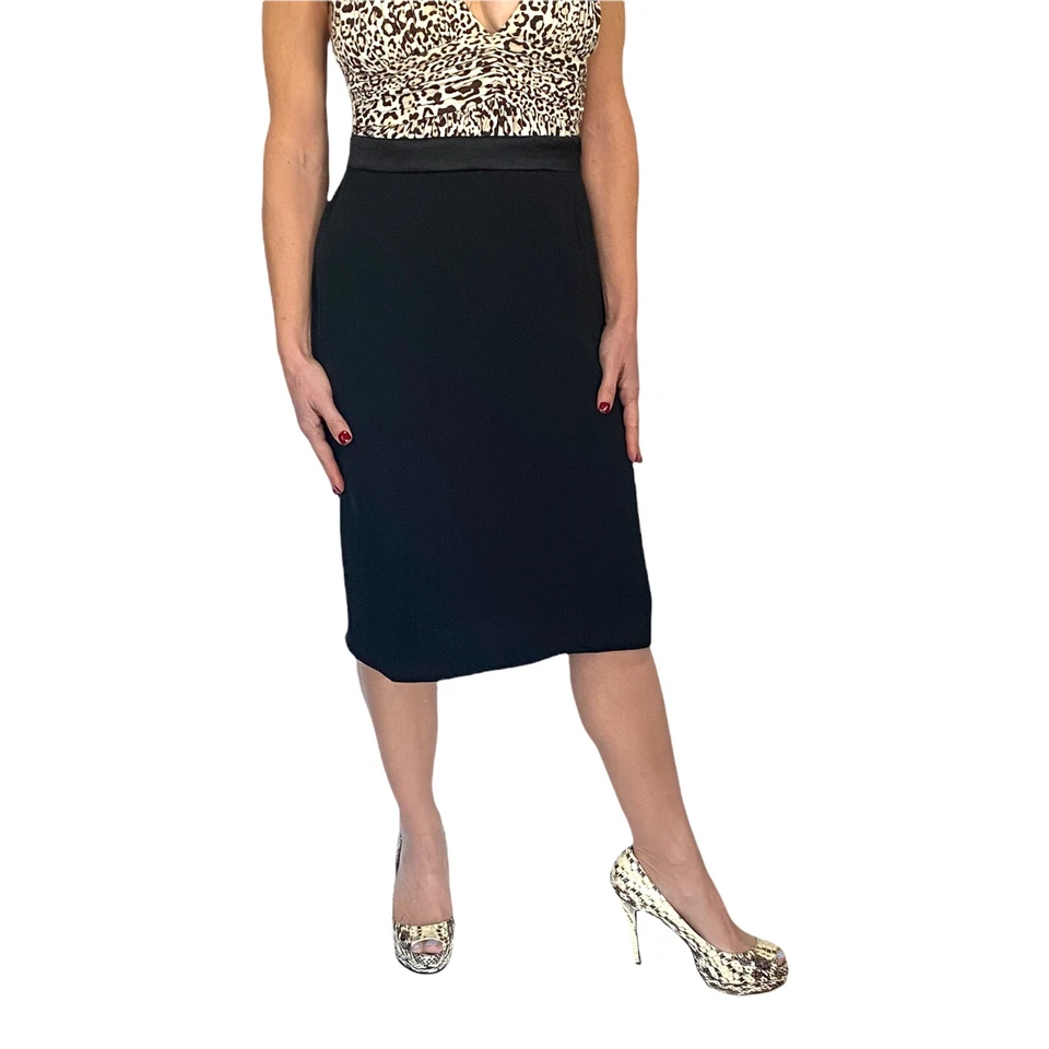 Falda lápiz recta hasta la rodilla LANVIN Paris Francia negra seda satinada 10 Foto 3 de 4