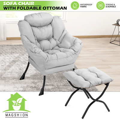 Modern Accent Chair Sofa Chair Lazy Chair Upholstered Bedroom w/Foldable Ottoman