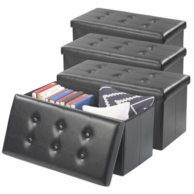 infactory 4er-Set faltbare 2in1-Sitzbänke und -truhen, 80 l, bis 300 kg, schwarz