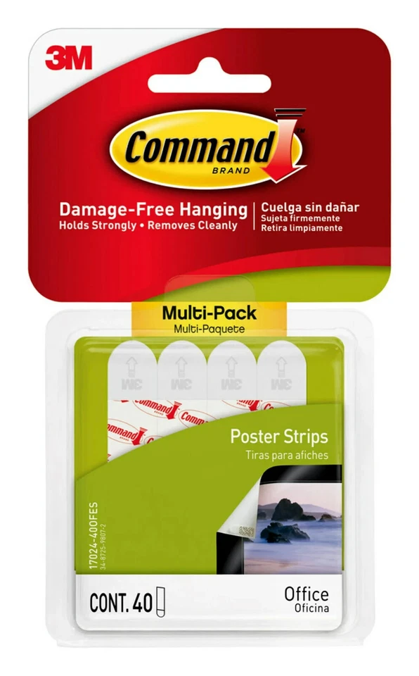 4 Pack - 3M Command Poster Hanging Strips Adhesive - 40 count each