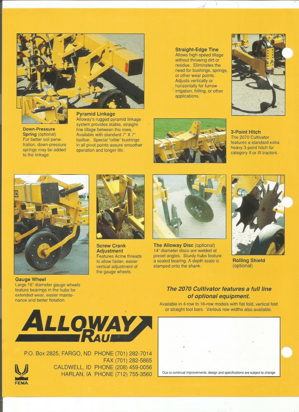 Original OE OEM Alloway Rau Model 2070 Cultivator Dealer Sales Brochure ...