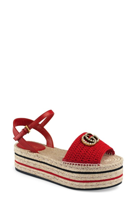 AUTH WOMEN GUCCI MARMONT LILIBETH CROCHET PLATFORM ESPADRILLE EU 39.5/US 9.5