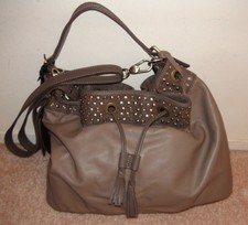 Io Pelle Italia Taupe Rip Smog Leather Embellished Shoulder Crossbody Bag 