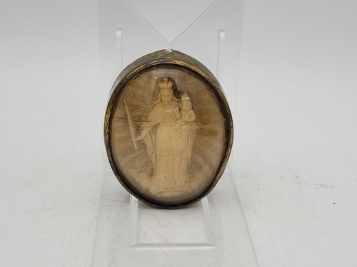 Antica opera monastica in capsula di ottone vetrato XIX secolo - Foto 4 di 7
