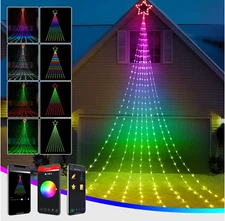 23FT/325Lights Waterfall Outdoor Holiday Decorations,Topper Star, Smart APP DIY