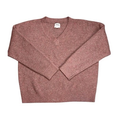 Thread & Supply Women s V-Neck Knit Sweater Large Heathered Mauve Rose Super Sof