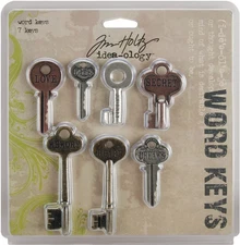 Idea-Ology Metal Word Keys 1.5" To 3" 7/Pkg Antique Nickel, Brass & Copper