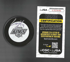 Alex Laferriere Signed Los Angeles Kings Vintage Logo Puck JSA COA