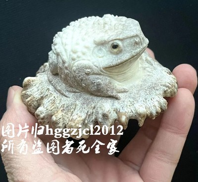 Unique Deer Antler Hand Carving 3 Legged Toad Statue Lucky Frog Pendant Amulet