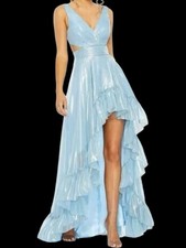 Mac Duggal 49526 Powder Blue Dress Side Cut Out High Low Ruffle NWT Size 10