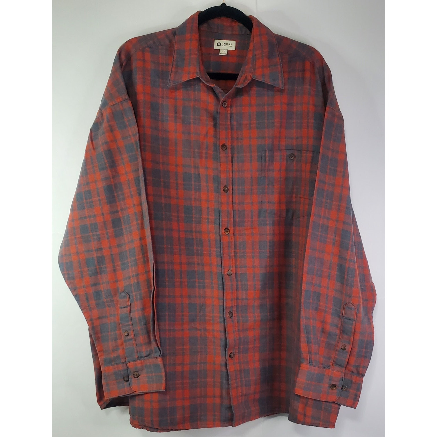 Haggar Clothing Mens Long Sleeve Button Down Shirt 2XLT plaid Light Flannel