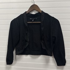 White House Black Market Solid Black Small Cropped Shrug Cardigan Bolero Cute L