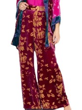Johnny Was Silk Pants Medium Velvet Burnout Floral Wide Leg Boho NEW with Tags