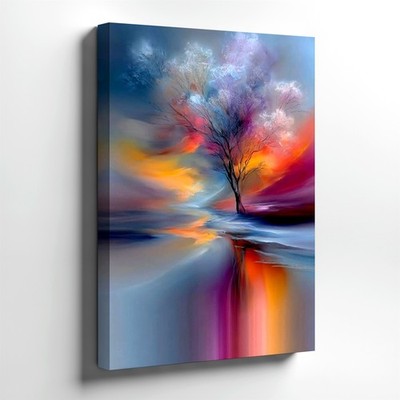 Wall Art Abstract Tree Landscape Canvas Print Colorful Sunset Reflection Decor