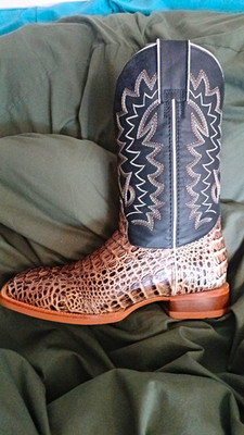 Ariat Mens Western Cowboy Boots Brown/Black Croc Embossed Square Toe 8 D