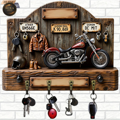 Wand Schlüsselanhänger 30cm - Garage Biker Organizer 2D 4 Haken Eingang