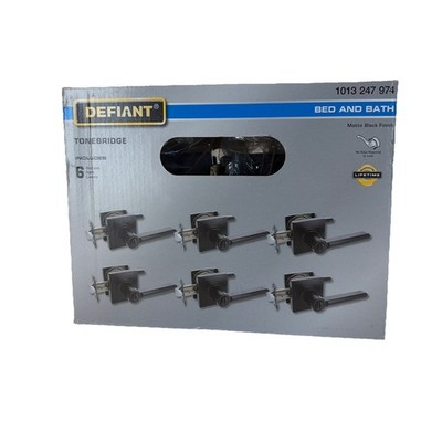6 Defiant Tonebridge Matte Black Bed and Bath Door Lever Locking Privacy 6 Pack
