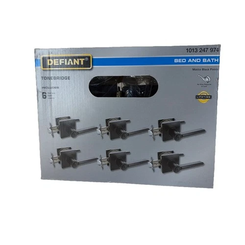 6 Defiant Tonebridge Matte Black Bed and Bath Door Lever Locking Privacy 6 Pack