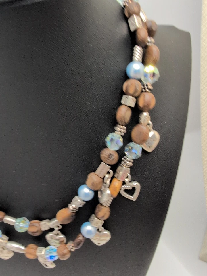 Brighton Necklace Zen Garden Double Strand Silver Plated love dream wood Beads - Image 2 of 4