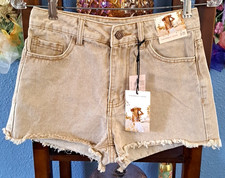 Sincerely Jules Women's 3/25 Tan Acid Wash Jean Cut-Off Shorts High Rise NWT