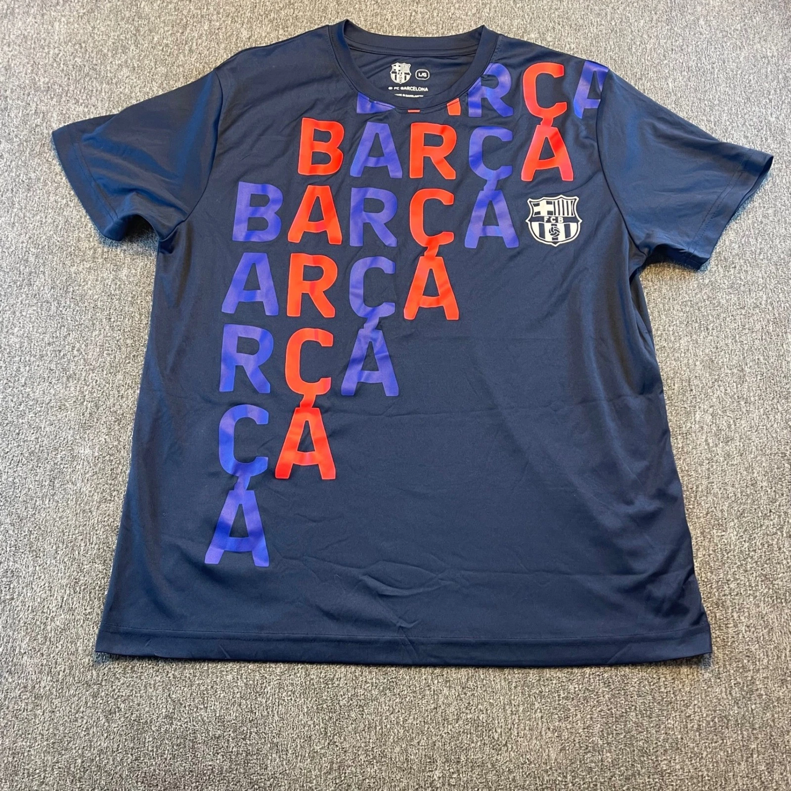 FC Barcelona Soccer T-Shirt Men's Large Barca Spell Out Graphic Tee