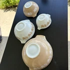 Set 4 Pyrex Nesting/Mixing Bowls Sandalwood Ivy Tan/White Cinderella 441-444