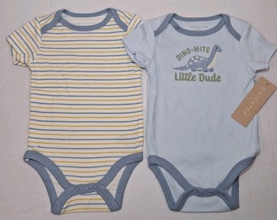 Lot Of 2 Chick Pea 6-9 Months Boys Short Sleeve Body Suits Blue Dino Print 