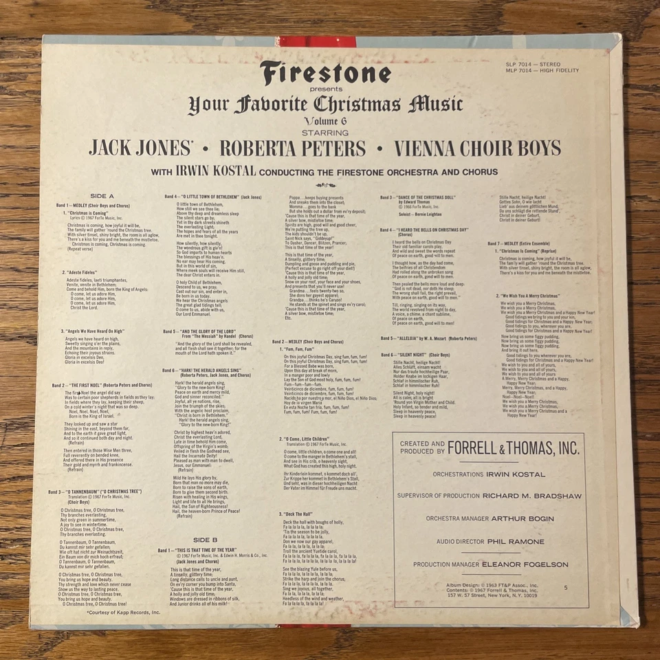 Firestone Presents Your Favorite Christmas Music Volume 6 LP Stereo Holiday M-!! - Image 4 of 4