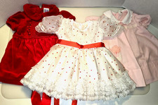 3 Vintage Girls Party Dresses Popaye's , Etc 5-9M Circle Dress. White, Pink, Red