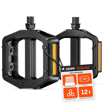 HENMI 1Paar Fahrrad Pedale Antirutsch mit Reflektoren MTB Fahrradpedale 9/16"