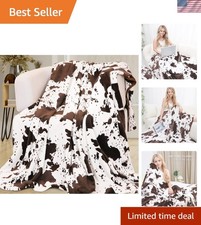 Versatile 50x60 Cow Print Throw - Comfortable Fleece Blanket for Indoor/Outdoor