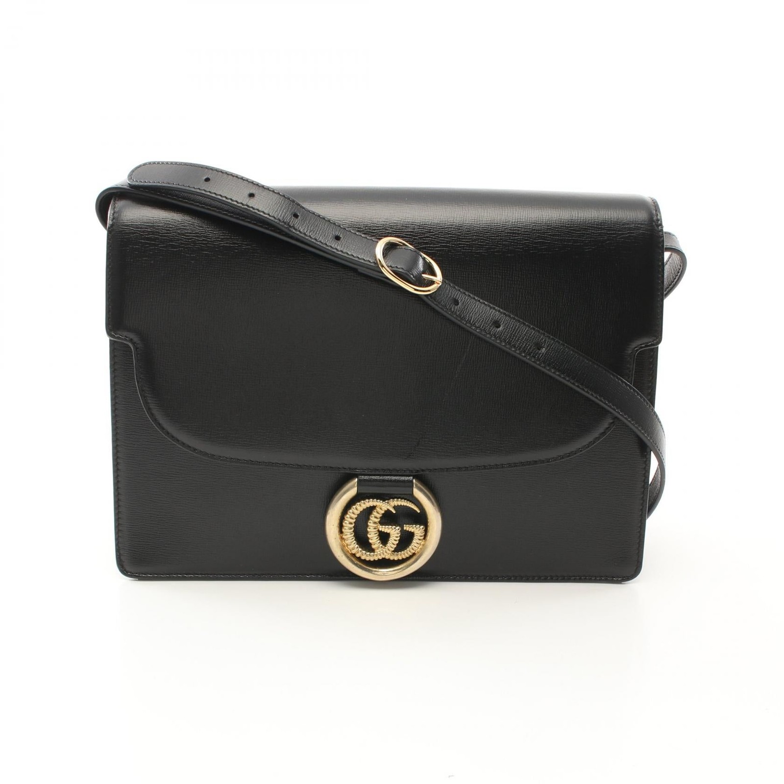 Gucci GG Logo Black Leather Shoulder Bag for Women One Size