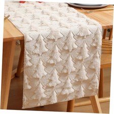 Christmas Table Runner Quilted Plush 3D Table Runners Xmas Tree 13" x 37" Beige