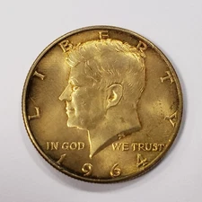 1964 50c Kennedy Silver Half Dollar - Gold Plated - SKU-Q1398