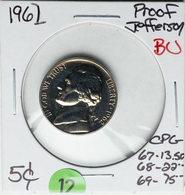 1962 Proof Jefferson Nickel BU 5c