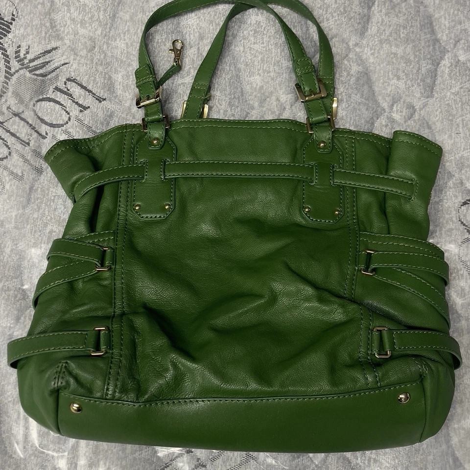 MICHAEL KORS 钱包 绿色皮革 斜挎包 手提包 托特包 带金色装饰 FLAW — 第 2/4 张图片