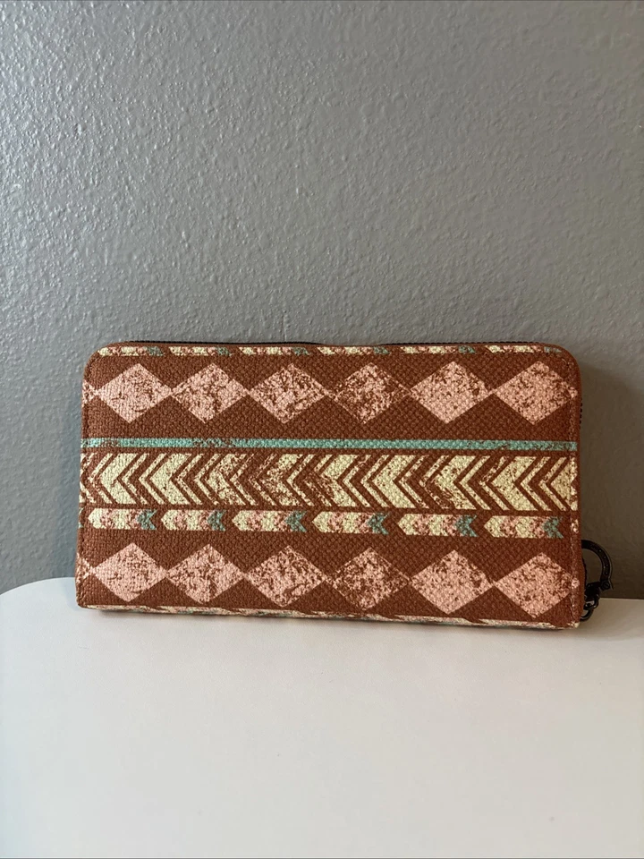 Montana West Long Zippy Wallet Burnt Orange/Blue/Pink Aztec Print - Image 2 of 4
