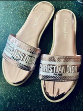 Ciabatte donna Christian Dior taglia 39 UK 6 colore rosa metallizzato nuove senza scatola