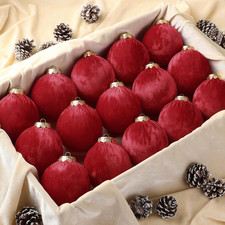 Elegant Velvet Christmas Tree Ornaments - 15 Pack Red 3.15 Inch Balls
