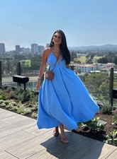 ZARA NEW SS25 ZW COLLECTION LONG DRESS WITH TIES SKY BLUE 2816/995 SIZE XS, M