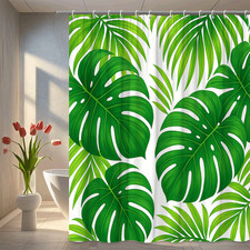 Lush Green Tropical Leaves Shower Curtain for Bathroom Decor