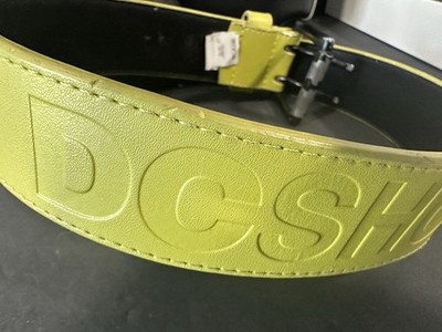 Vintage DC Shoes Belt Y2K Neon Yellow Chartreuse Leather DCSHOECO Skate Rare