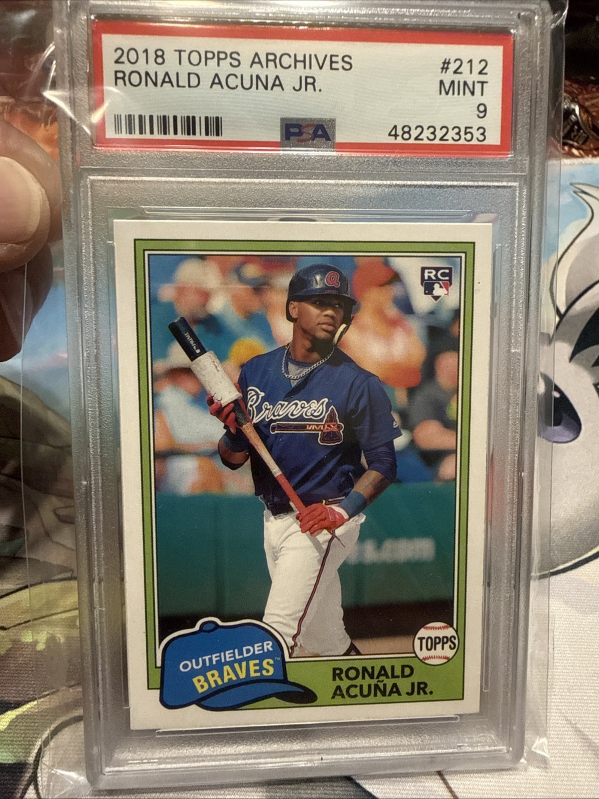2018 Topps Archives #212 Ronald Acuna Jr. PSA 9 Rookie Card RC view 1